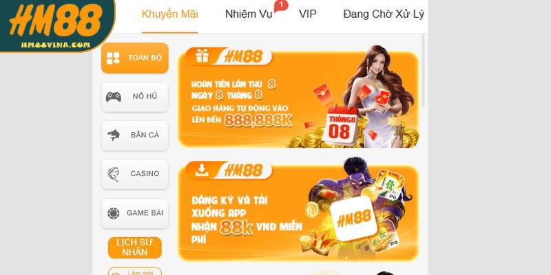 Chính sách hoàn trả HM88 giúp người chơi lấy lại 1 phần vốn khi thua
