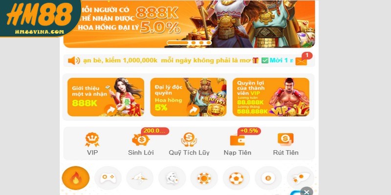 Thưởng nạp lần đầu HM88 là ưu đãi cực hấp dẫn cho người chơi mới
